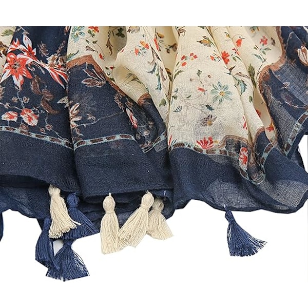 Boho Skjerf for Kvinner Lett Blomstret Skjerf Høst Vinter Mote Frynsete Sjal