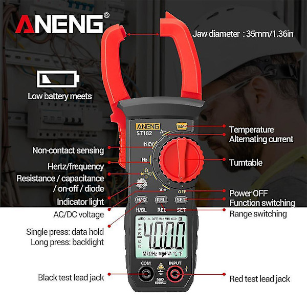 Aneng St182 Digital Tångamperemeter Ac Ström Multimeter Dc/ac Volt