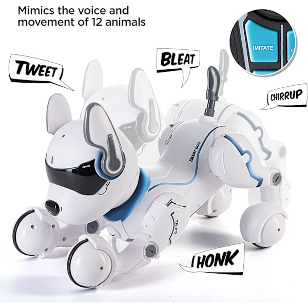 Fjärrstyrd robot-hund med touchfunktion och röststyrning, RC-hundrobotleksaker för barn 3, 4, 5, 6, 7, 8, 9, 10 år och uppåt, smart och dansande robot