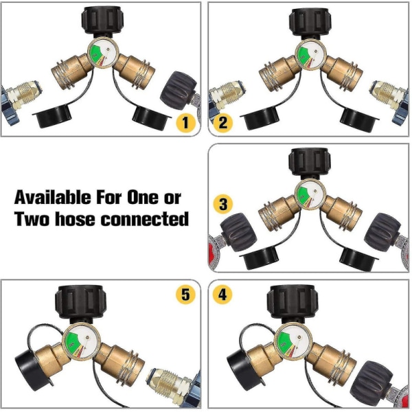 Propansplitter, 2-veis propantank Y-splitteradapter med måler, Lp-gassadapter Tee-grillkontakt for propansylinder, Rv Camper, Bbq-gassgrill,