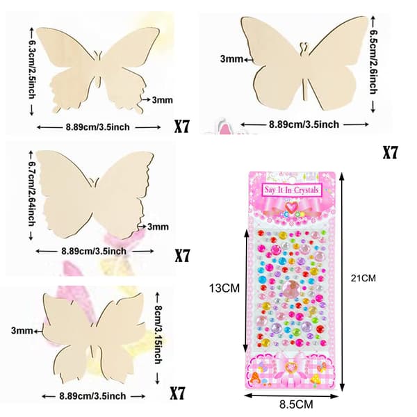 28 Butterfly DIY Træhåndværk Små Træflis med 3 Borede