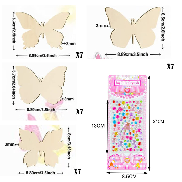28 stk. Sommerfugle DIY Træhåndværk Små Træstykker 3 Stykker