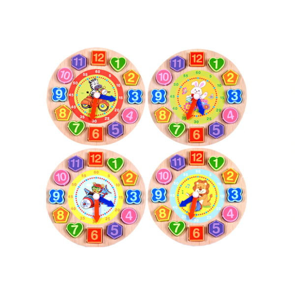 Färgglad 12-Siffer Träklocka Leksak Digital Geometri Kognitiv