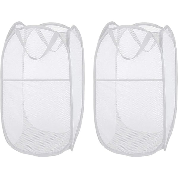 Pop-up tvättkorgar, bärbara tvättkorgar i nät, hopfällbar tvättkorg för sovrum, resor, badrum, studentboende, vit - 2-pack
