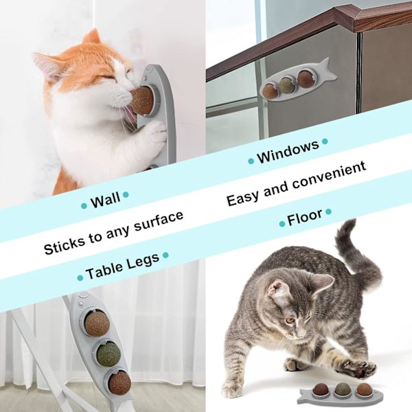 1 stycke grå kattmynta boll leksak, 3 i 1 roterbar kattmynta ätbar