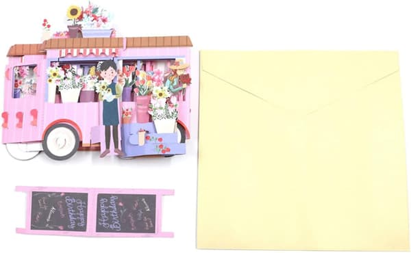 1 stk Blomstervogn Formet 3D Pop-up Hilsenskort, Bursdag