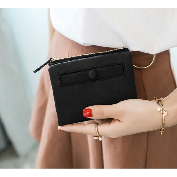 1kpl Pieni nahkainen bifold lompakko Naisten Mini vetoketjullinen kolikkokukkaro ID