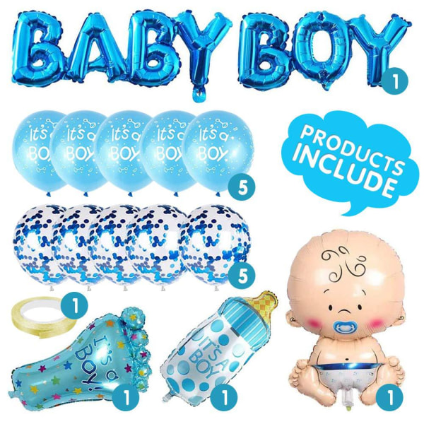 Gender Reveal Set of 16 Inflatable Foil Balloons for Party,