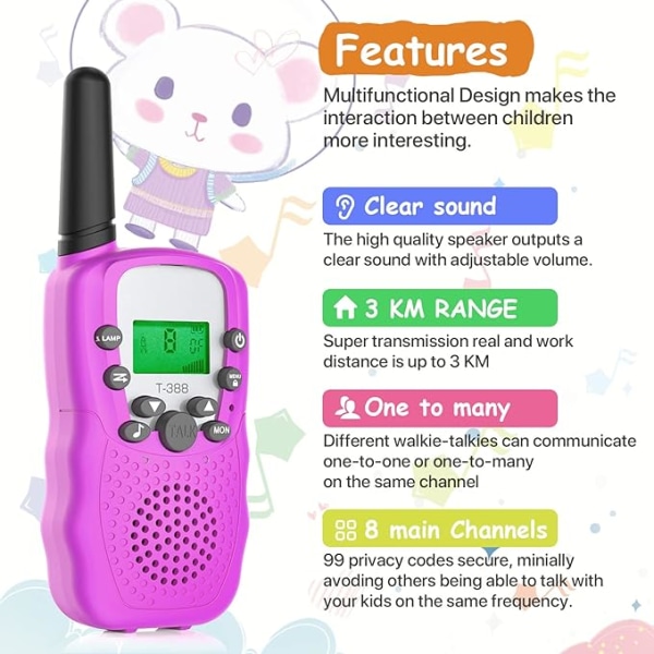 Walkie Talkie for Kids 3-pak, Leketoy for Jenter og Gutter 3-12 år