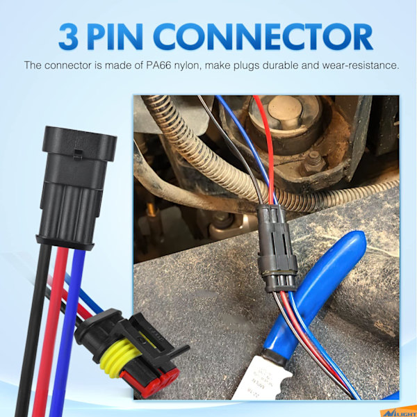 3-pins elektriske ledningskontakter, hann og hunn, hurtigkobling, vanntett, plug and play, ledningsterminal