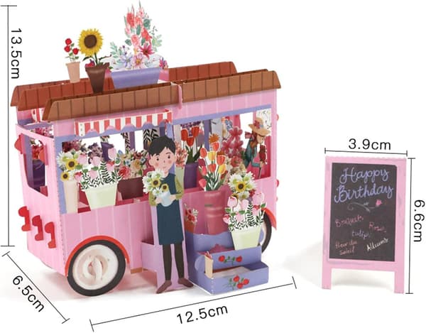 1 stk Blomstervogn Formet 3D Pop-up Hilsenskort, Bursdag