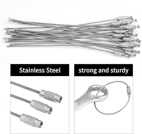 20 stk. Line Nøglering, Rustfrit Stål Ring Nøglering Kabel, Spænde