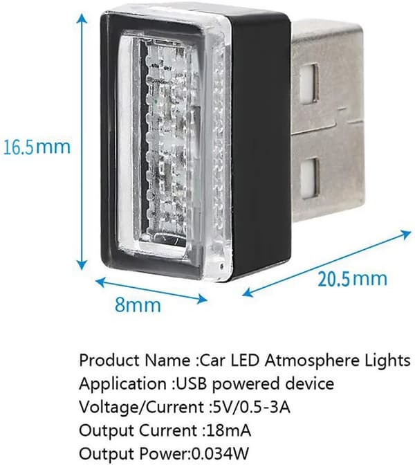 5 stk Hvite Bil LED Stemningslys, 5V Plugg-inn Lys Mini