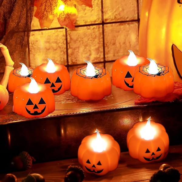 12 kpl Halloween-teetupavalot, LED-liekittömät teetupavalot, Halloween-kynttiläkoristeet, ihanteellinen Halloween-juhliin