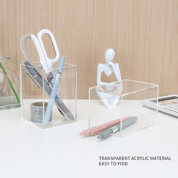 2 st Kvadratiska Akrylpennhållare Transparent Akrylpennfodral
