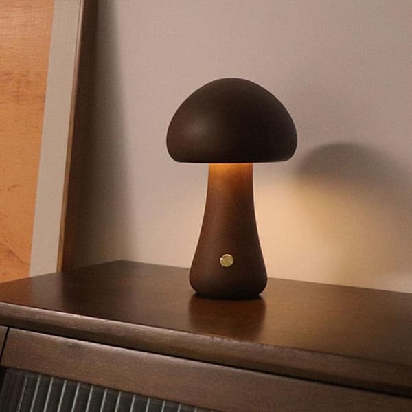 1 stk (Valnøtt) Gummi Tre Sopp Lampe, Sopp Nattelys