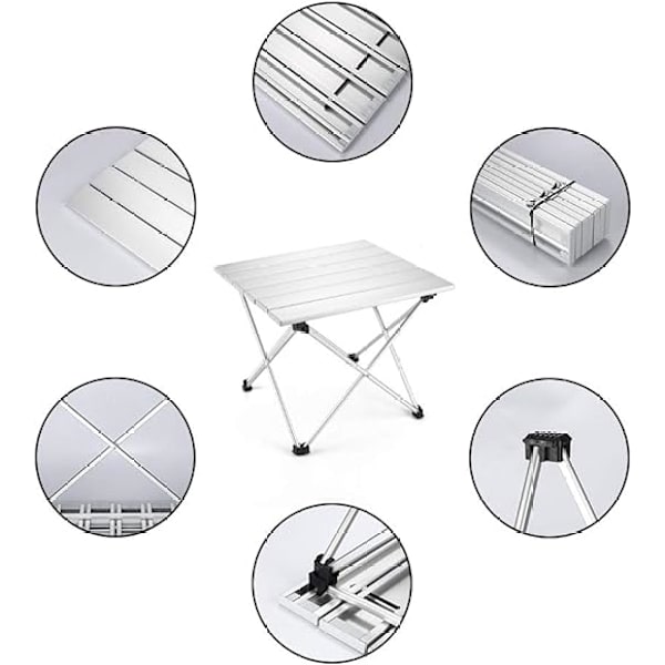 Fällbart campingbord i silveraluminium, bärbart och hopfällbart