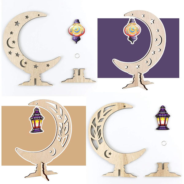 2 kpl Ramadanin puinen koristeet Eid Mubarak -koriste Kuu Tähti