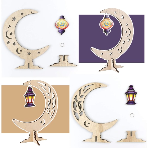 2 stk Ramadan Træpynt Eid Mubarak Ornament Måne Stjerne