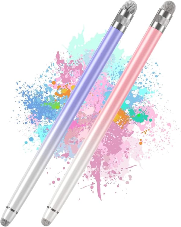 2 st Styluspennor för pekskärmar, Styluspenna för iPhone/iPad/Tablet Android/Microsoft Surface (Vit Rosa/Vit Lila)