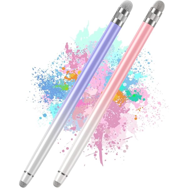 2 stk. Stylus Penner for Berøringsskjermer, Stylus Penn for iPhone/iPad/Nettbrett Android/Microsoft Surface (Hvit Rosa/Hvit Lilla)
