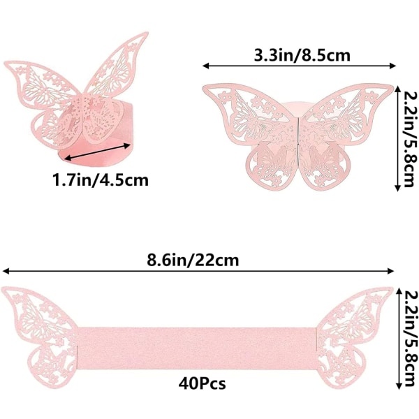 40 st Rose Laser Uthålade Fjärils Servettringar Reflekterande
