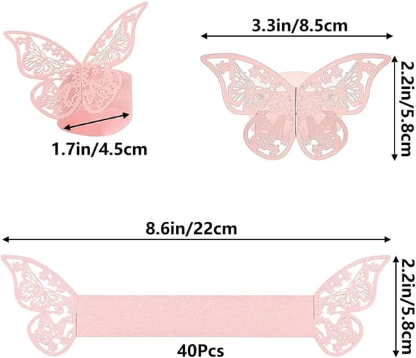 40 stk Rose Laser Uthult Sommerfugl Serviettring Refleks