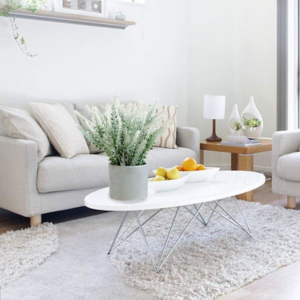 Set med 4 vita lavendelblommor med flockad yta, realistisk touch, konstgjorda