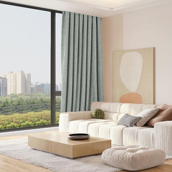 99% Total Blackout Gardiner 40 cm Lengde for Vindubehandling, Faux Linen Termisk Isolerte Gardinringer for Soverom