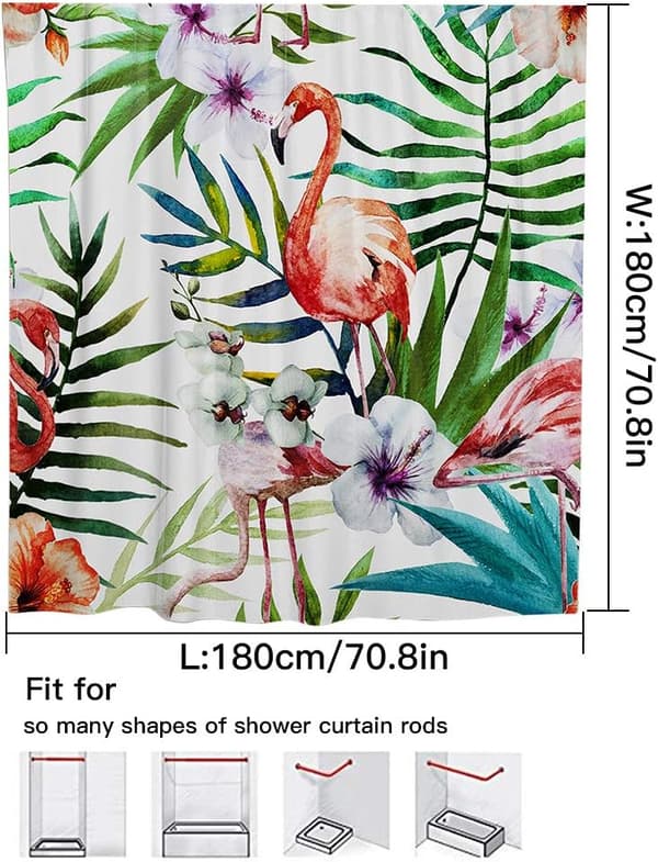 Fade Resistant Polyester Kaktusblad Flamingo Dusjforheng