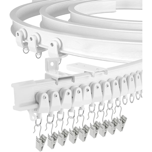 Gardinstang - ca. 5 m lang, fleksibel gardinstang for karnappvinduer, robuste, buede plastveggbraketter for rom