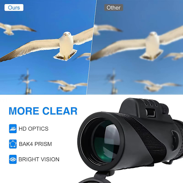 Bærbar 80x100 Super High Power Hd Night Vision Monokulær Teleskop Stativ Klip Monokulær Teleskop, 100% Ny Sort