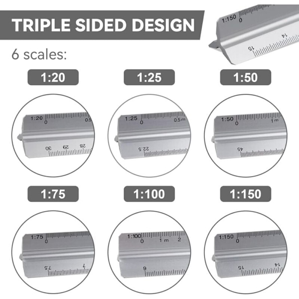 30cm skala trekant arkitekt lineal Skala: 1:20-1:25-1:50-1:75-1:1