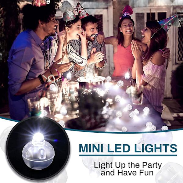 100 stk. LED ballonlys, hvide, mini runde LED kuglelys, små vandtætte LED kuglelamper til ballon, papir lanterne, fødselsdagsfest, bryllup, festival H