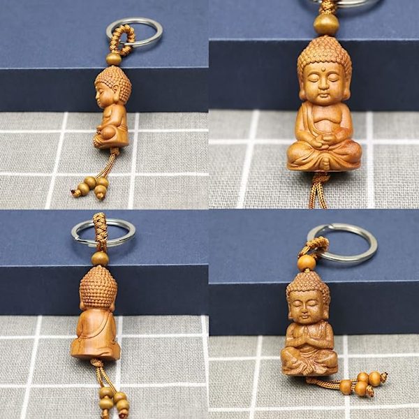 2 stk. Træ Buddha Nøglering Buddhisme Nøglering Mini Held