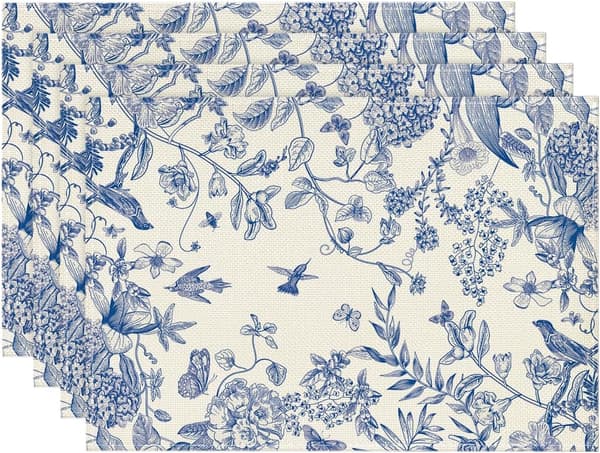 Hydrangea Blomster Grene Chinoiserie Forårsplaceringsmåtter Sæt af 4,