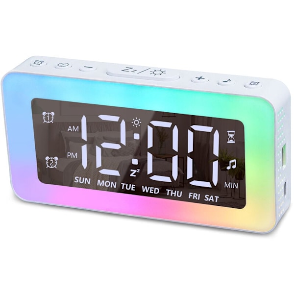Digital väckarklocka med ljus, timer, 8 vitt brus, väckarklocka
