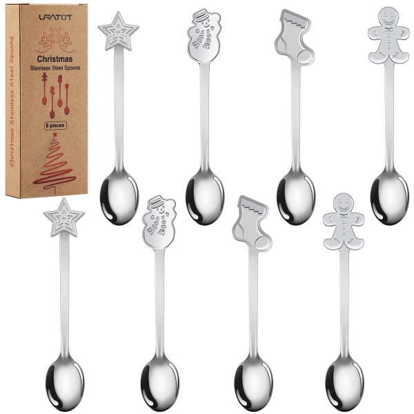 2 esker med 8 stykker rustfritt stål julegave skje Kaffe te dessert blanding skje Julegave