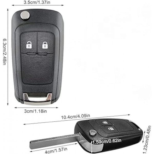 SHINING HOUSE 2-painikkeinen avaimen kuori, yhteensopiva Opel Astra Insignia Meriva Mokka Zafira Adam ja Chevrolet Cruze Aveo Matiz Captiva Spark Trax Orlando kaukosäätimen korvaava auton avaimen kotelo