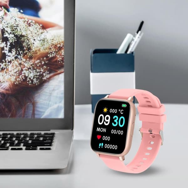 Smartklokke for menn og kvinner (Svar/Ring), HD 1.77\" for Android iOS (Rosa)