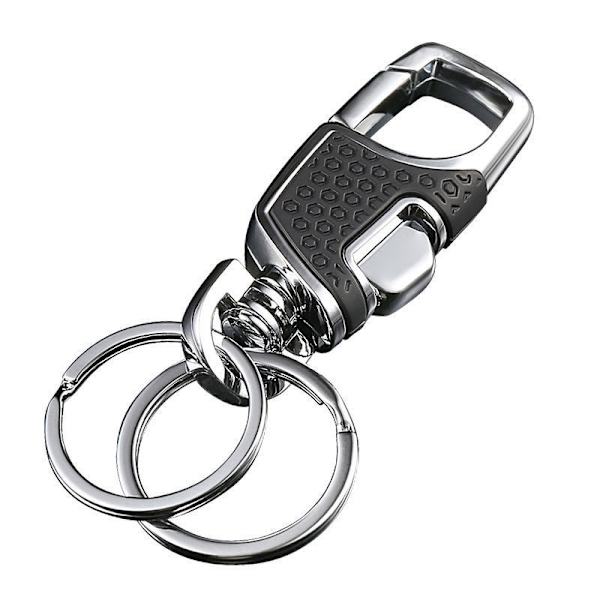 Sort nøglering til bil med 2 metalringe, sort