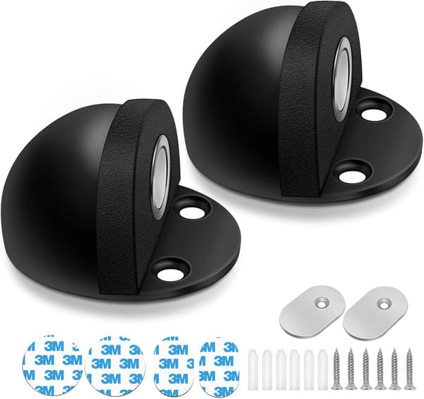 Dørstopper, 2 stk., Magnetisk, Børstet Satin Sort, Gulvmontering