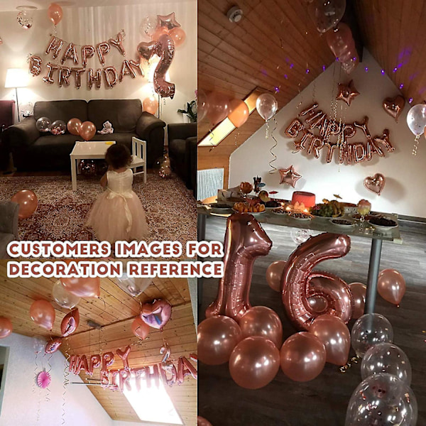 50-års roséguld födelsedagsdekoration, happy birthday-banderoll, heliumballongsiffror 50 XXL, roséguld fransgardin latexkonfetti nummerbord