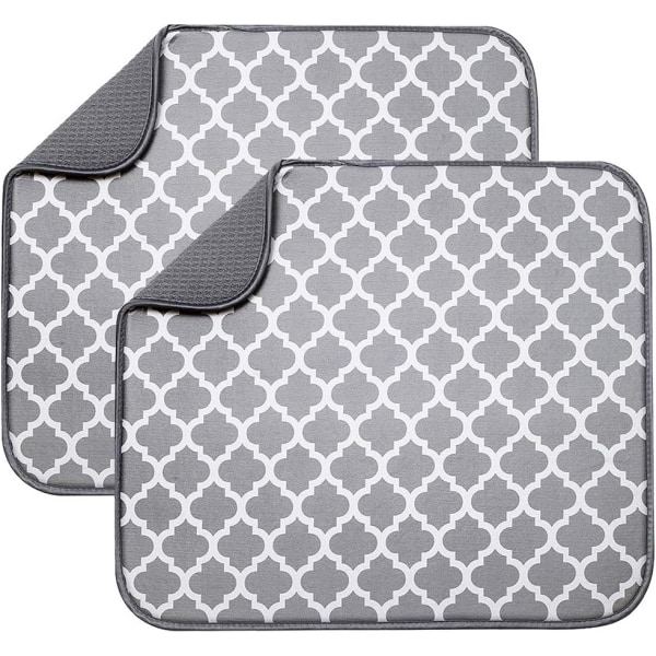 2-pak Mikrofiber Tørkematte for Oppvaskstativ, Absorberende Tørkematte