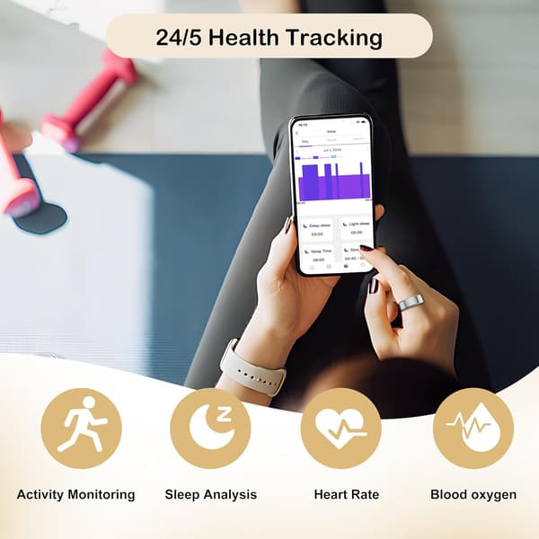 Smart Ring Sleep Tracker, IP68 Vandtæt til iOS/Android (Sølv, 12)