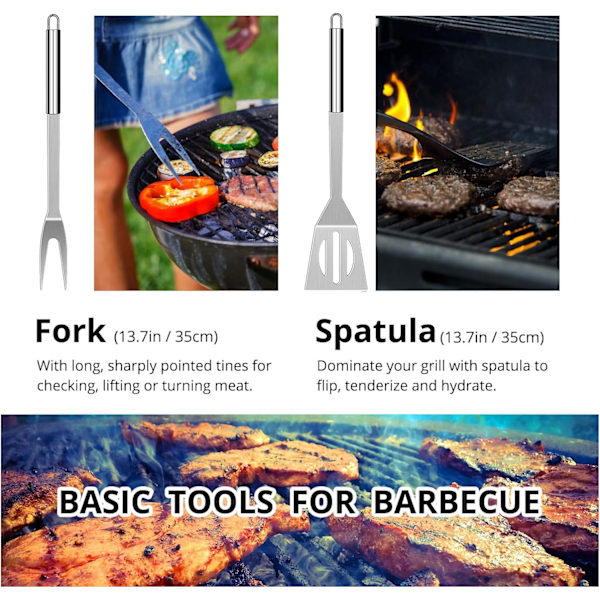 BBQ-redskabssæt i rustfrit stål - Professionelt grilltilbehør