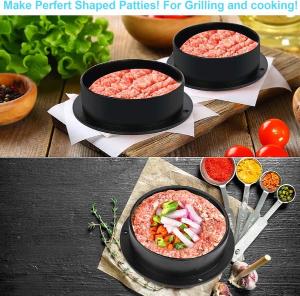 Fylld Burger Press Patty Maker Ringar Formar Kit - med 100 st Vax Hamburger Patty Papper