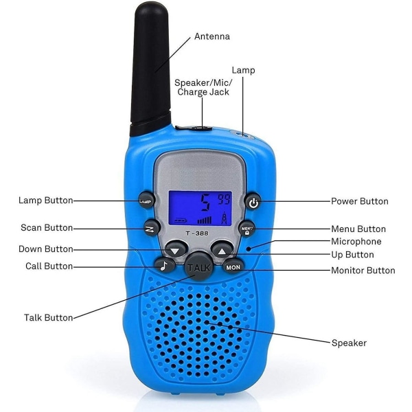 Walkie Talkies, PMR446 8 Kanaler 1 Par Barne Walkie Talkie 3km Langdistanse Intercom Julegave Barneleker Blå)