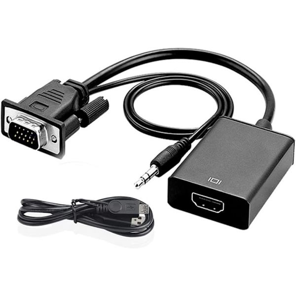 VGA til HDMI adapter med 3,5 mm lydkabel og strømledning, VGA