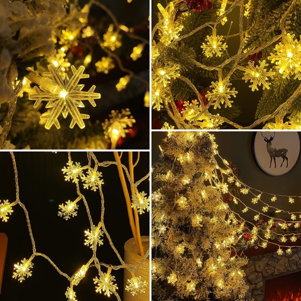 80 LED Julsnöflingor Strängljus, 32ft Snöflinga Fairy